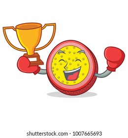 Boxing winner passion fruit mascot cartoon
