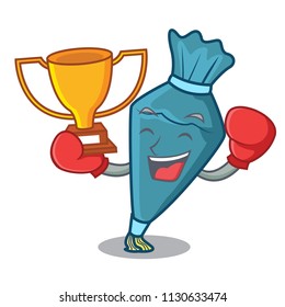 Boxing winner pastrybag mascot cartoon style vector illustration