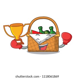 Boxing winner picnic basket mascot cartoon