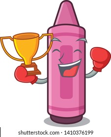 Boxing winner pink crayon above cartoon school book