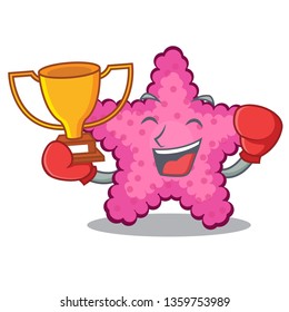 Boxing winner pink starfish animal on mascot sand