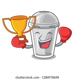 Boxing winner plastic cup on a cartoon table