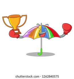 Boxing winner playing rain with umbrella rainbow cartoon