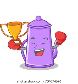 Boxing winner purple teapot character cartoon