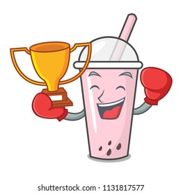 Boxing winner raspberry bubble tea character cartoon