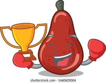 Boxing winner red pears put into cartoon fridge