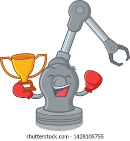 Boxing winner robotic arm machine above cartoon chair