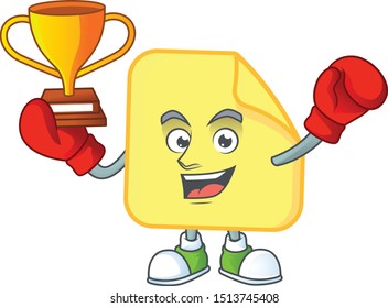 Boxing winner rounded sticker paper on white background.