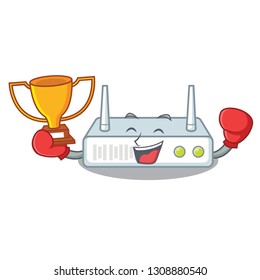 Boxing winner router placed on wooden cartoon table