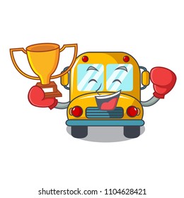 Boxing winner school bus mascot cartoon