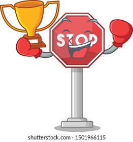 Boxing winner sign stop isolated with the cartoon