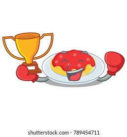 Boxing winner spaghetti character cartoon style
