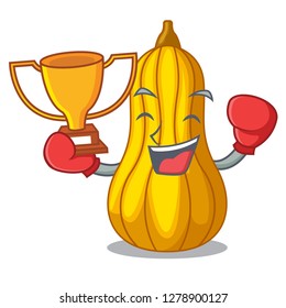 Boxing winner squash in a mascot fruit basket