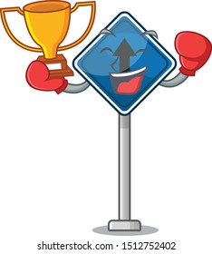 Boxing winner straight ahead sign cartoon