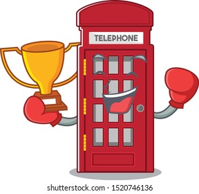 Boxing winner telephone booth isolated with the cartoon