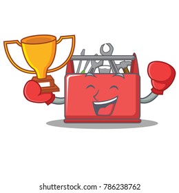 Boxing winner tool box character cartoon