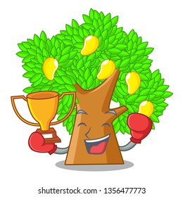 Boxing winner toy cartoon mango tree above table