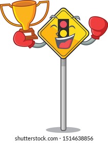 Boxing winner traffic light ahead on roadside characters
