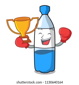 Boxing winner water bottle mascot cartoon vector illustration