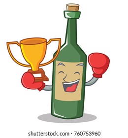 Boxing winner wine bottle character cartoon