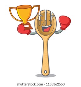 Boxing winner wooden fork mascot cartoon