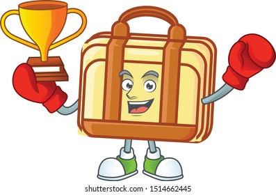 Boxing winner work suitcase character on white background