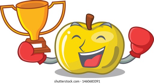 Boxing winner yellow apple in a cartoon basket