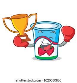 Boxing winner yogurt mascot cartoon style