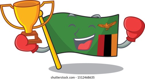 Boxing winner zambia character flag in drawer mascot