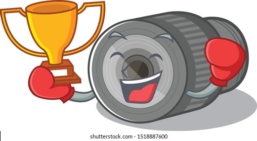 Boxing winner zoom lens on the mascot table