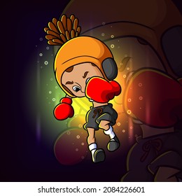 The boxing women beat up the opponent esport logo design of illustration