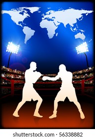 Boxing with World Map on Stadium Background Original Illustration