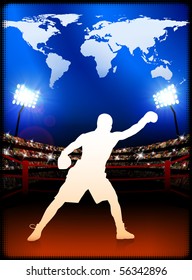 Boxing with World Map on Stadium Background Original Illustration