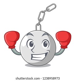 Boxing wrecking shattering ball on wall cartoon