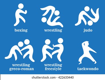 boxing, wrestling, wrestling greco-roman, wrestling freestyle, taekwondo, judo sport icons