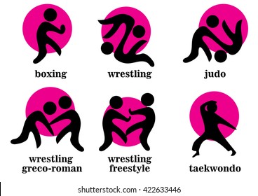 boxing, wrestling, wrestling greco-roman, wrestling freestyle, taekwondo, judo sport icons