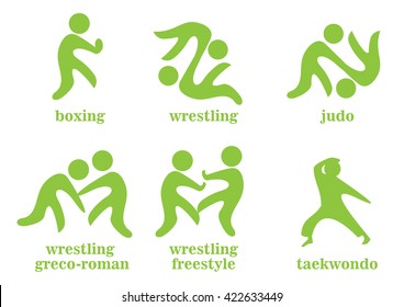 boxing, wrestling, wrestling greco-roman, wrestling freestyle, taekwondo, judo sport icons