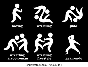 boxing, wrestling, wrestling greco-roman, wrestling freestyle, taekwondo, judo sport icons