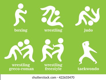 boxing, wrestling, wrestling greco-roman, wrestling freestyle, taekwondo, judo sport icons