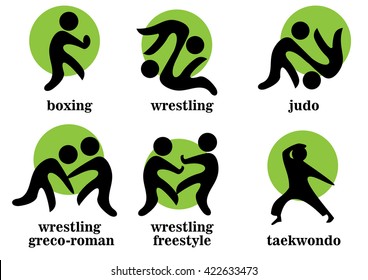 boxing, wrestling, wrestling greco-roman, wrestling freestyle, taekwondo, judo sport icons