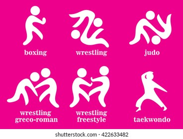 boxing, wrestling, wrestling greco-roman, wrestling freestyle, taekwondo, judo sport icons