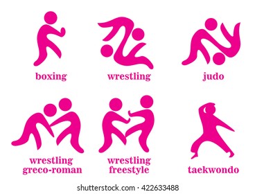 boxing, wrestling, wrestling greco-roman, wrestling freestyle, taekwondo, judo sport icons