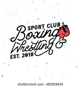 Boxing & wrestling themed retro logo template in vintage style with grunge effect.