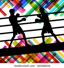 Boxing young and active men in abstract vector sport concept background illustration