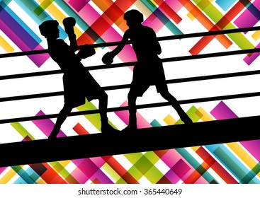 Boxing young and active men in abstract vector sport concept background illustration