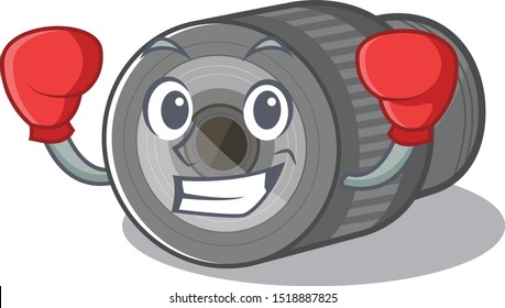 Boxing zoom lens mascot isolated with character