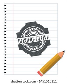Boxing-glove emblem drawn in pencil. Vector Illustration. Detailed.