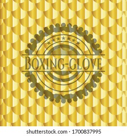 Boxing-glove gold shiny badge. Scales pattern. Vector Illustration. Detailed.