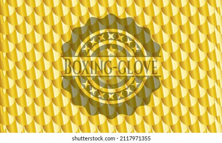 Boxing-glove gold shiny badge. Scales pattern. Vector Illustration. Detailed. 