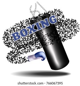 Boxing.Poster advertising, template. Punching bag with Boxing gloves.